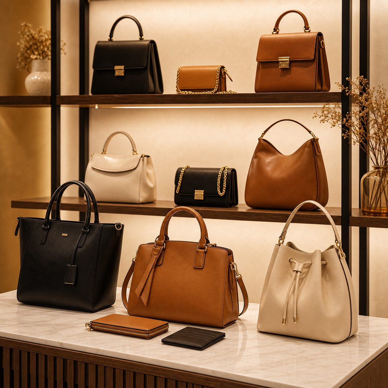 Bolsas em exposição de boutique