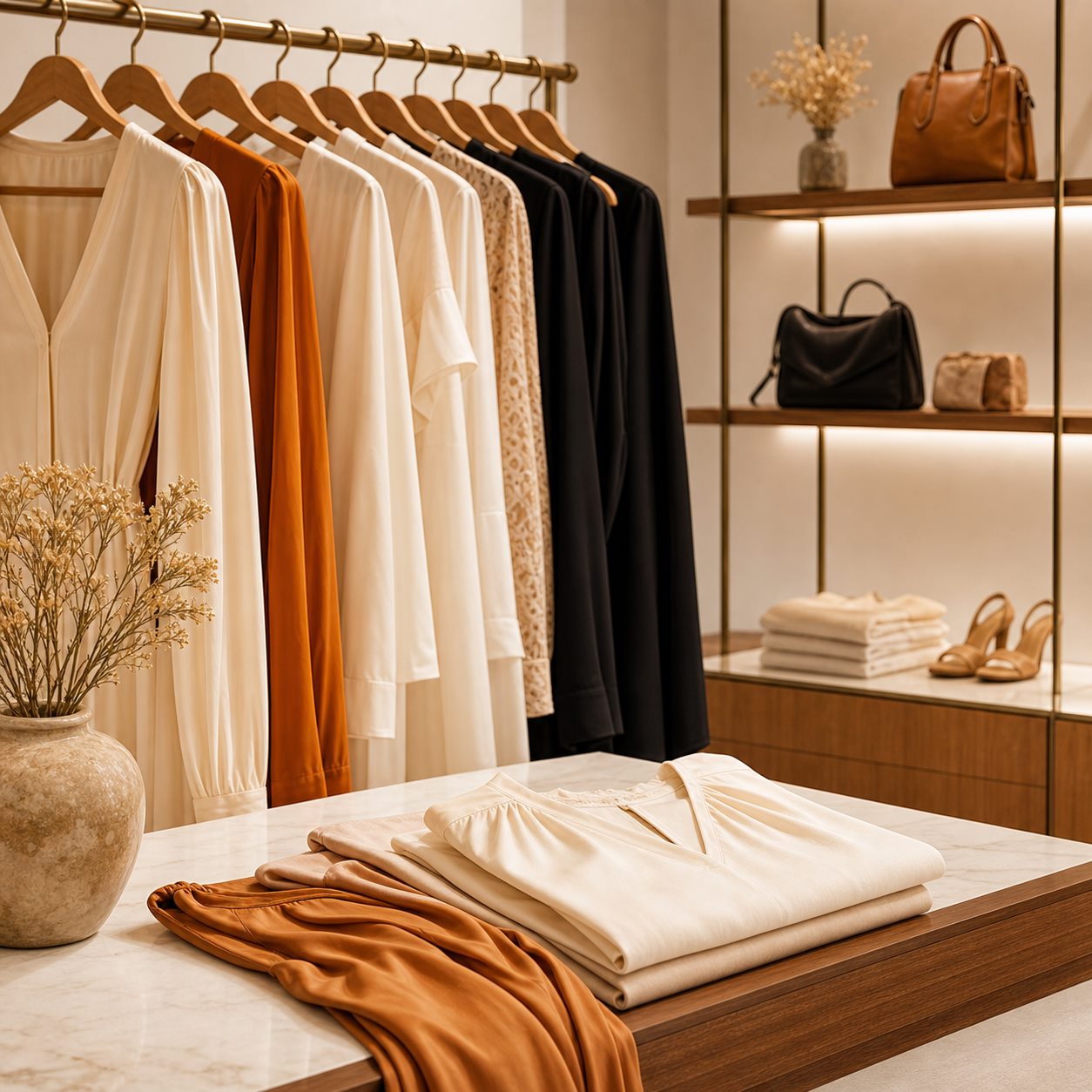 Departamento feminino com roupas elegantes