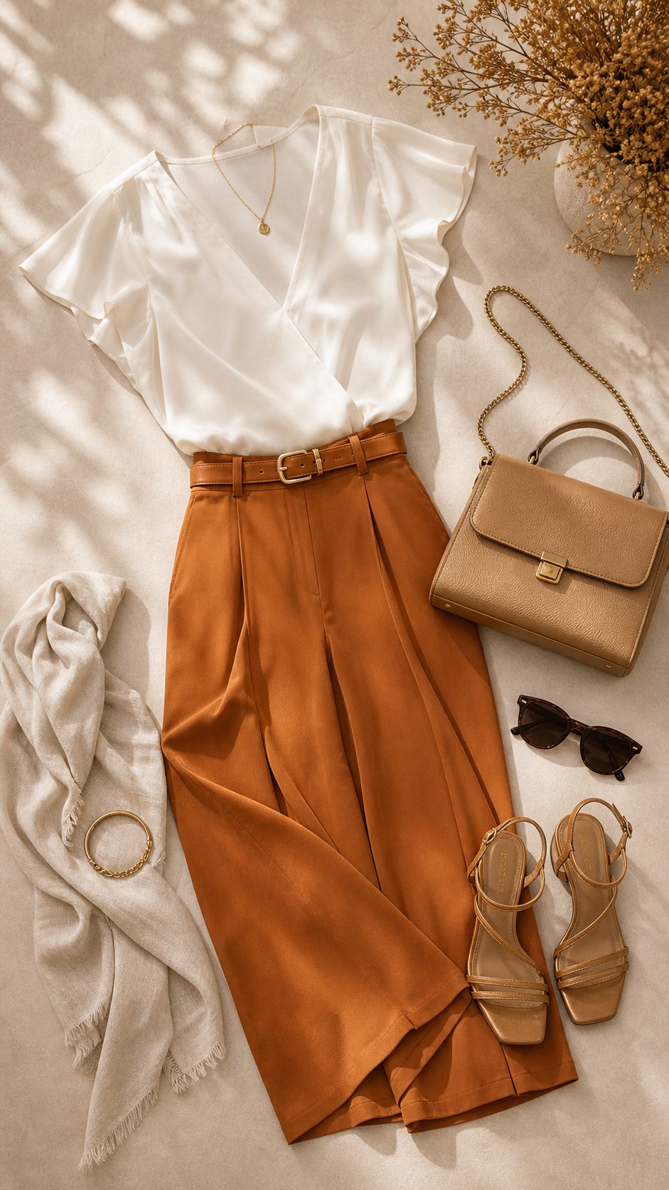 Composição de roupas, bolsa, calçados e acessórios