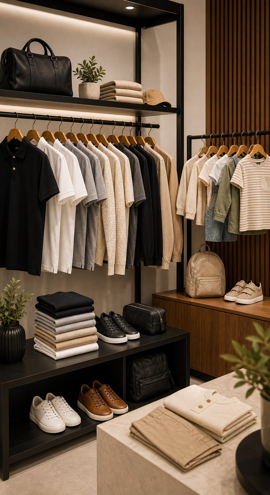 Vitrine com moda masculina e infantil